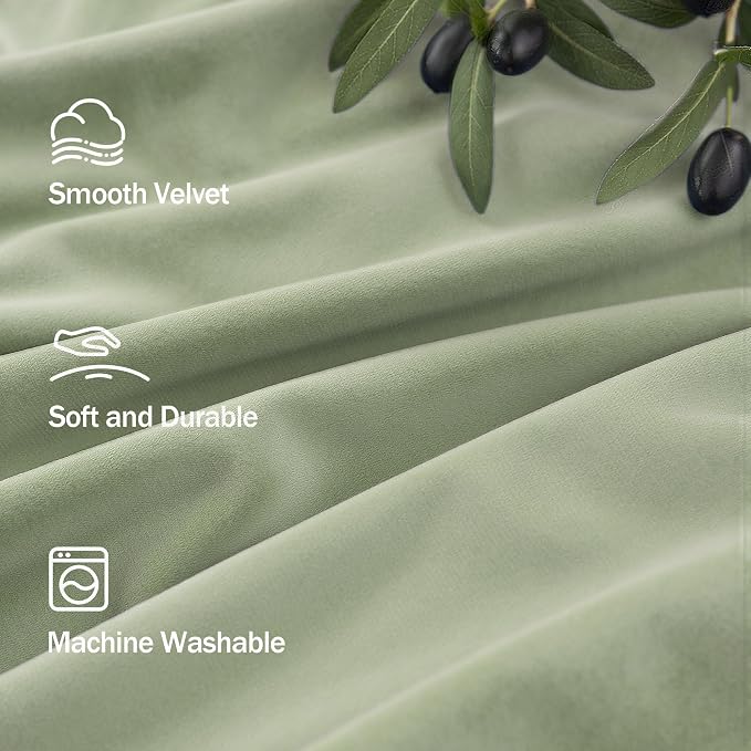 102 Inch Curtains Sage Green Velvet Long Curtain for Living Room Darkening Thermal Classic Solid Heavy Duty Neutral Window Drape for Bedroom Aesthetic Hallway Cottage Core Retro Holiday Decor 2 Panels