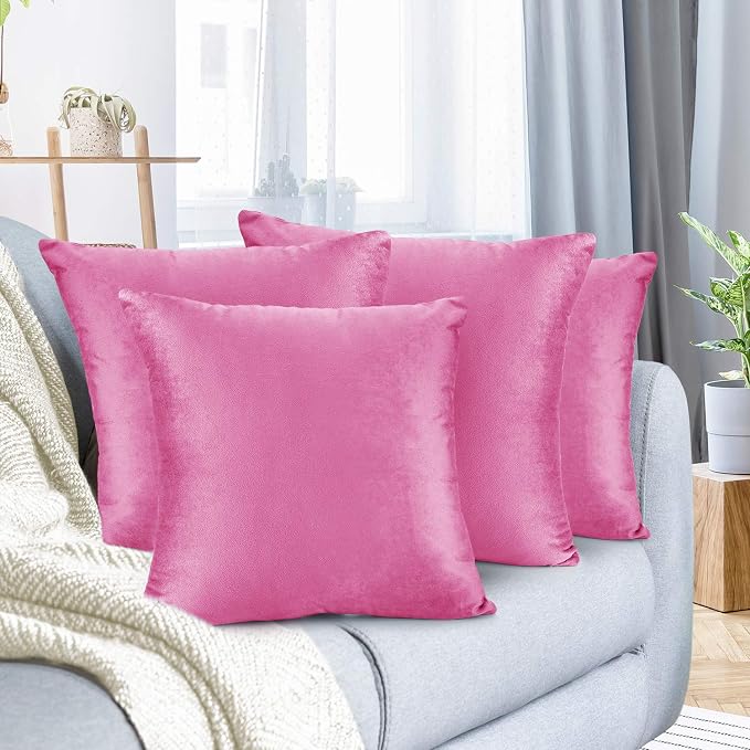 Nestl Throw Pillow Covers, Cozy Velvet Decorative Outdoor Pillow Covers 16x16 Inches, Soft Solid Cushion Covers for Sofa, Bed and Car, Set of 4 - Light Pink