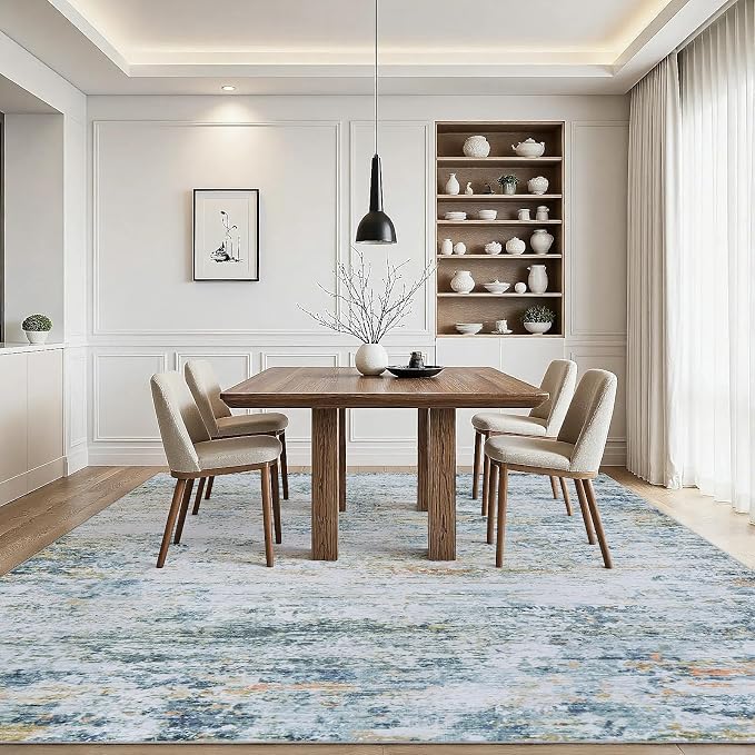 10x14 Area Rugs Living Room Rug Modern Abstract Neutral Washable Rugs Non Slip Soft Carpet Large Area Rug Low Pile Stain Resistant Non Shedding for Bedroom Nursery Dining Room Home Office Sage Green