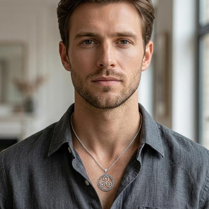 Celtic Necklace for men Sterling Silver Celtic Knot Triquetra Triangle Trinity Necklace Gift for Men