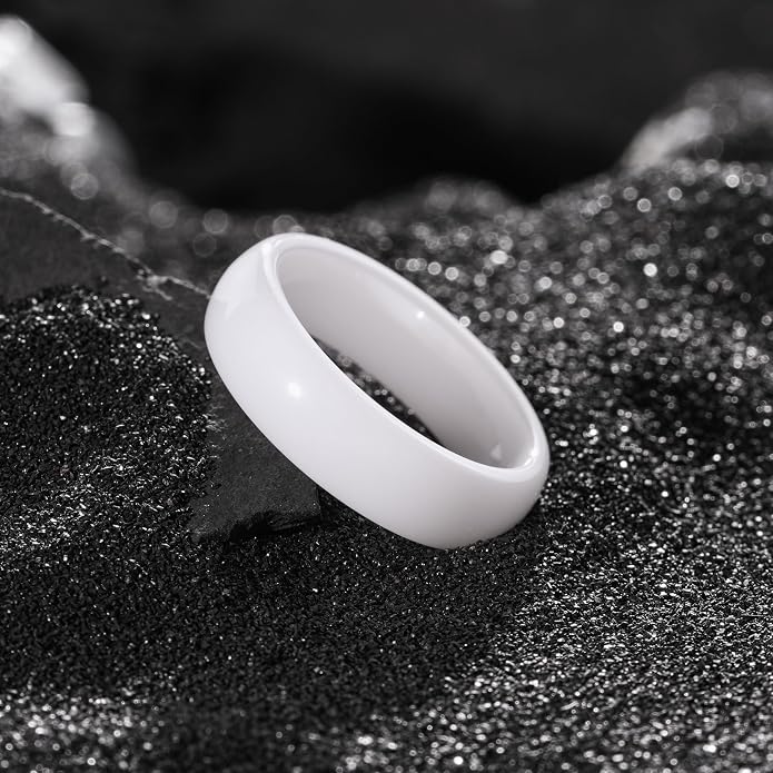 King Will Ceramic Wedding Band for Men Women-6-8mm Width Black & White with Multi Style Design Promise Rings Comfort Fit Size 7-14