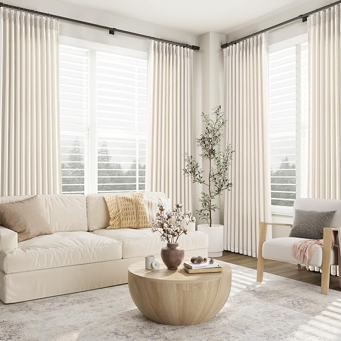 Aersas Natural Pinch Pleat Linen Curtains 96 Inch Length 2 Panels Set for Bedroom Dining Room Semi Sheer Linen Boho Farmhouse Neutral Window Curtains 96 Inches Long for Living Room Nursery 60x96