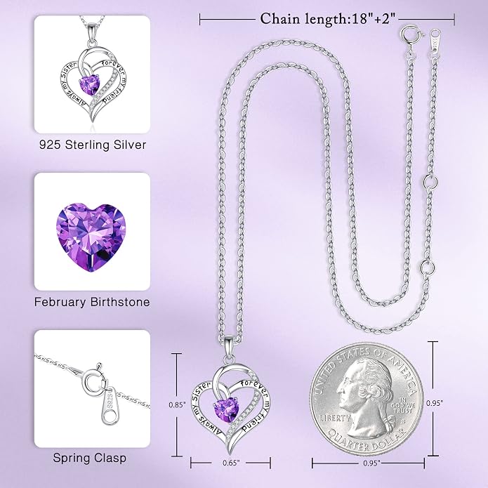 Iefil Gifts for Sister - 925 Sterling Silver Birthstone Necklace Sisters Jewelry