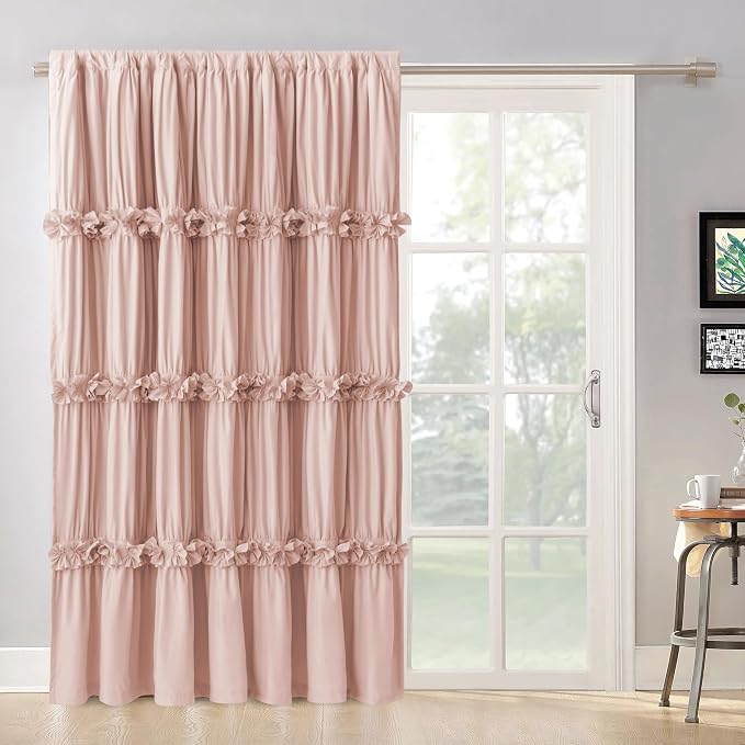 Homechoice Decor Room Divider Window Curtains, Boho Ruched Blackout Window Treatments with 3 Rows of Butterfly Flowers, Rustic Rod Pocket Drapes for Living Room, 100" W x 84" L, Peach Pink (LQ-30)