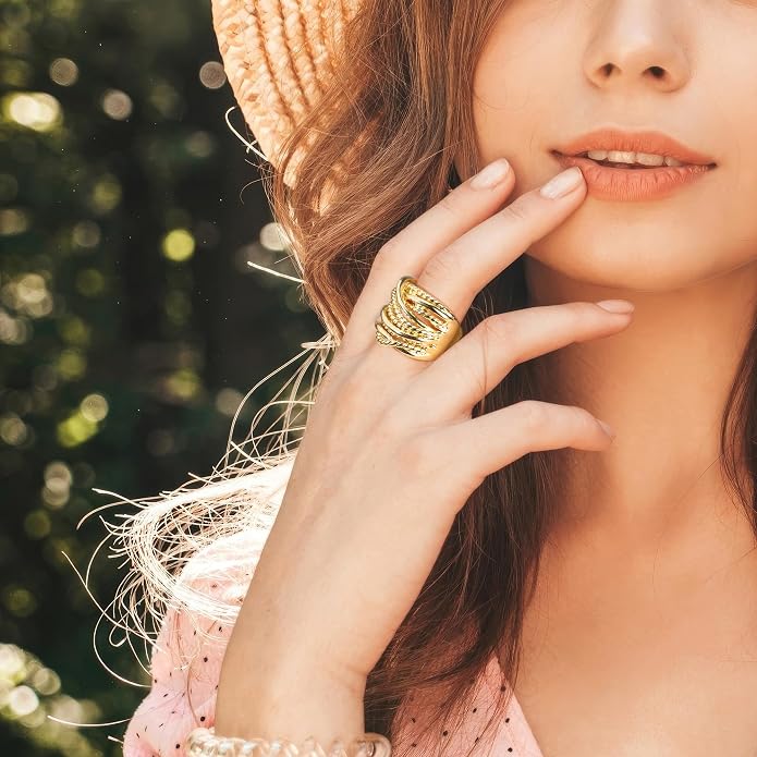 Mytys Wide Band Rings Twisted Rope Ring Two-Tone Mixed Metal Braided Statement Rings Fashion Jewelry for Women