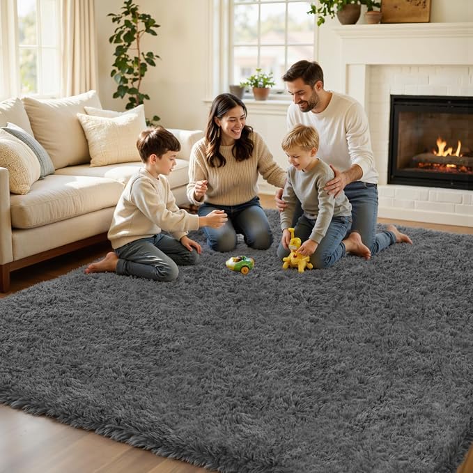 6x9 Area Rug for Living Room, Ultra Soft Fluffy Shag Rugs for Bedroom, Non-Slip Large Fuzzy Plush Rug Indoor Floor Carpet for Nursery Kids Office Dorm Modern Decor, Dark Gray