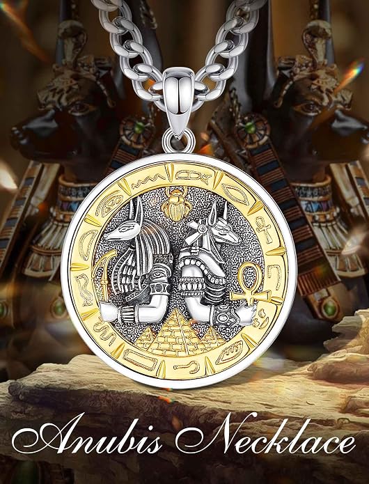 INFUSEU Mythology Pendant Necklaces for Men, Viking Norse Mjolnir Egyptian Anubis Ankh, 22-24 Inch Chain