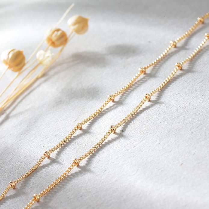 Dainty Gold Double Layer Disc Anklet for Women, 14K Gold Plated Sequin Chain Foot Bracelet, 8.5"+2" Adjustable Delicate Stackable Ankle Bracelet, Minimalist Summer Beach Jewelry Gift for Her