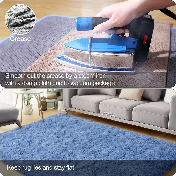 qulint Blue Area Rug for Living Room 9x12, Modern Fluffy Large Rug for Bedroom, Soft Shag Shaggy Alfombras para Salas, Plush Fuzzy Carpet for Boys and Girls Dorm Room Home Decor (9ft x 12ft, Blue)