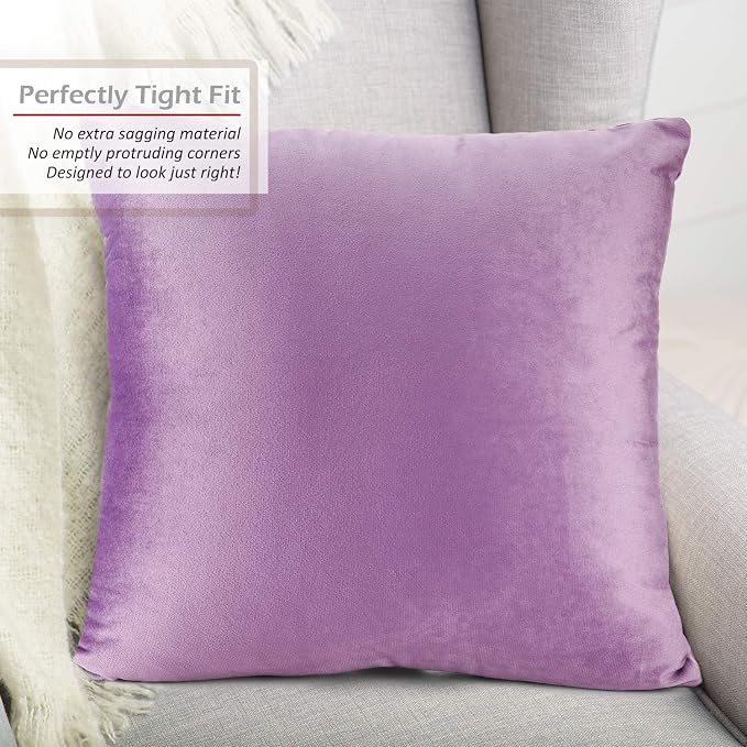 Nestl Throw Pillow Covers, Cozy Velvet Decorative Outdoor Pillow Covers 20X20 Inches, Soft Solid Cushion Covers for Sofa, Bed and Car, Set of 4 - Lavender