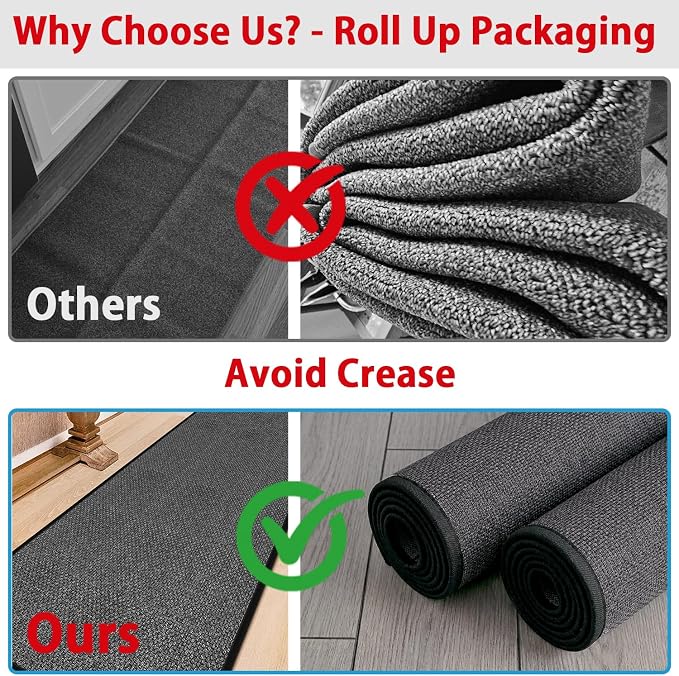 GOYLSER 18ft Extra Long Jute Runner Rugs for Hallways, Rubber Backed Hall Floor Mat Non Slip, Absorbent Entry Way Runner Rugs Indoor, Black