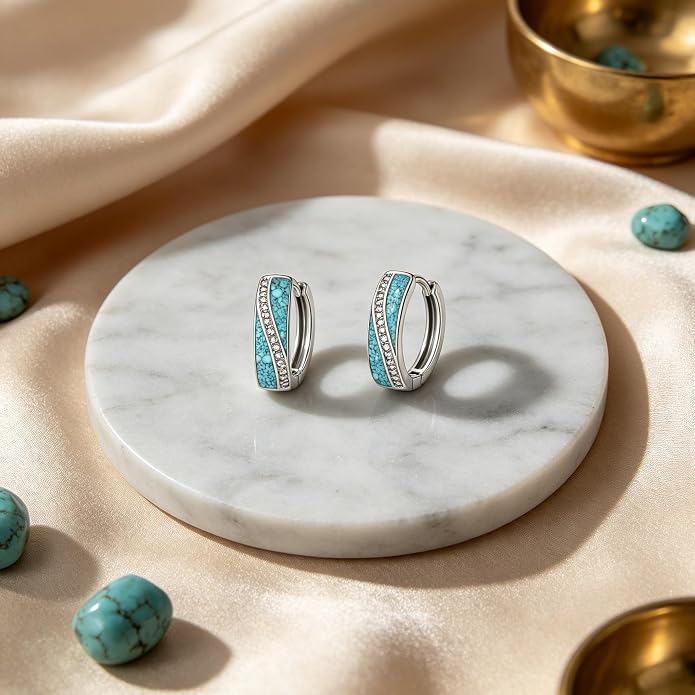 Opal/Turquoise Huggie Earrings 925 Sterling Silver Opal/Turquoise Small Animal Huggie Hoop Earrings Animal Huggies Earring Jewelry Gifts for Women Mom Her