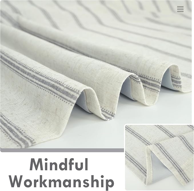 DriftAway Farmhouse Stripe Blackout Curtains, W52xL108, Gray | Blackout, Linen Texture, Stripe Pattern, Rod Pocket & Back Tab, Two Layers, Bedroom Living Room Use, Sound Reducing Design
