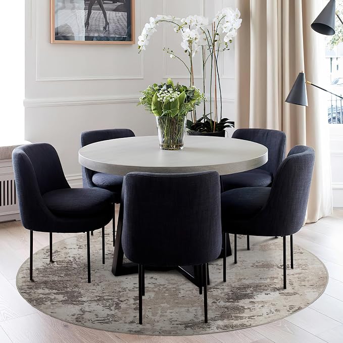 ROYHOME Modern Abstract 4x4 Round Area Rug Non Slip Non Shedding Rug Low Pile Stain Resistant for Bedroom Living Room Office Dining Room,Brown Grey