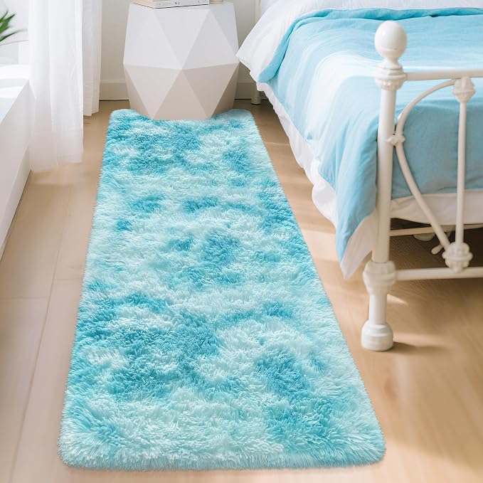 Light Blue Fluffy Rug for Bedroom Living Room, 2x6 ft Soft Sky Blue Bedroom Runner Rug for Bedside Kids Boys Room Hallway, Washable Fuzzy Kids Rugs Plush Shag Carpet for Nursery Dorm