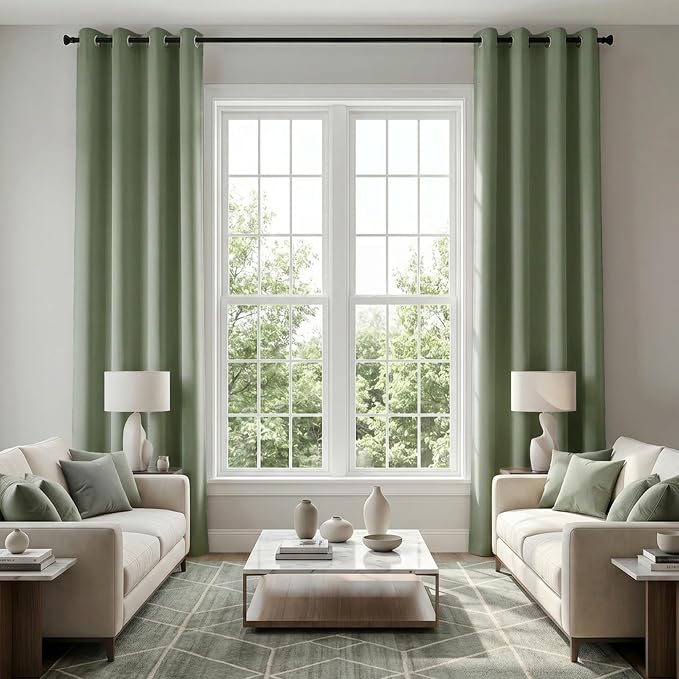 KOUFALL French Country Cottage Curtains,Blackout Sage Green English Countryside Garden Curtains for Bedroom Living Room,102 Inch Long by 104 in Wide