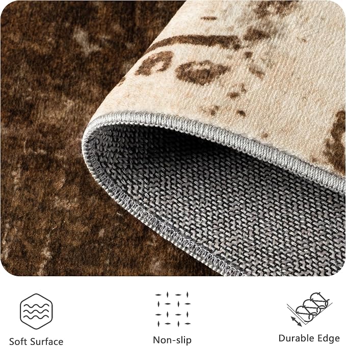 5x7 Area Rugs - Modern Abstract Washable Rug, Ultra Soft Non Slip Low Pile Large Rugs for Living Room, Floor Carpet for Bedroom Dining Room Office Laundry Nursery Home(A-Brown)