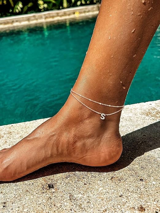 FaithHeart Initial Ankle Bracelets for Women, Waterproof 14k Gold Plated Initial Anklets Non Tarnish Stainless Steel Cute Layered Anklet Summer Beach Jewelry