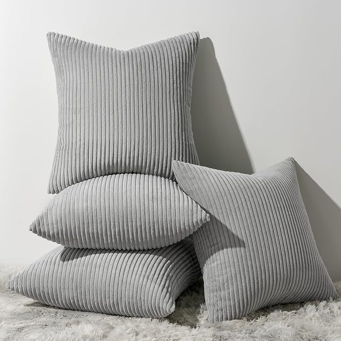 Topfinel Decorative Light Grey Throw Pillow Covers Cushion Cases, Set of 4 Soft Velvet Modern Double-Sided Designs, Mix and Match for Home Decor, Pillow Inserts Not Included (18x18 inch)
