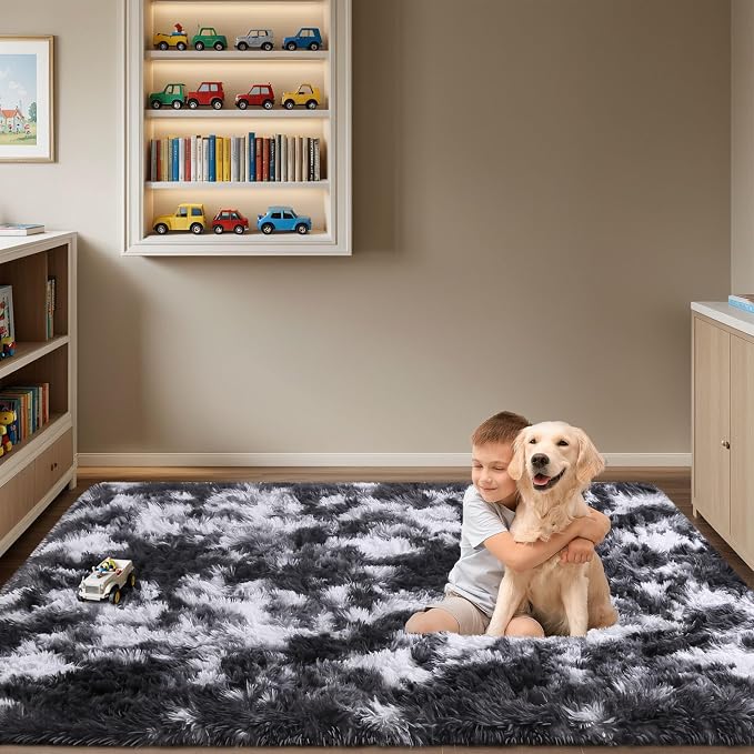 Sour Lemon 6x9 Area Rugs for Bedroom Living Room, Large Fluffy Shag Beige | Shaggy Carpet, Soft Plush Furry Bedside Rugs, Anti Slip, Washable Area Modern Rugs Floor Mat for Kids Girls Boys Living Room