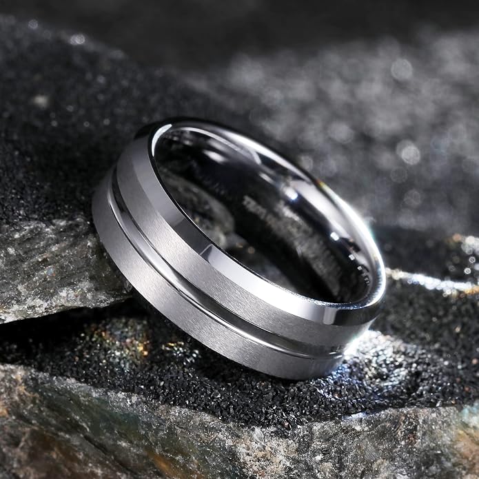 King Will Tungsten Carbide Wedding Band for Men Women-6/8/10mm Width Multicolor Available with Grooved Center Wedding Ring Suitable for Work, Gym Comfort Fit Size 4-16