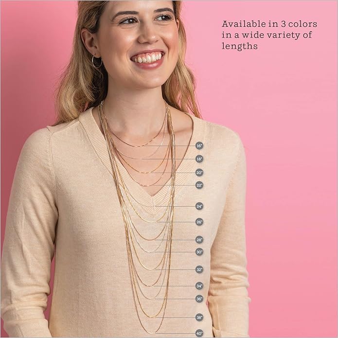 KEZEF 925 Sterling Silver Box Chain Necklace for Women & Men, 0.7mm Thin Chain Necklace, Available in Sterling Silver, Gold Plated & Rose Gold Plated Finishes, Made in Italy