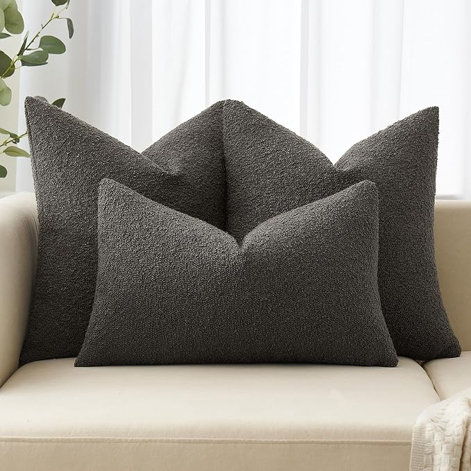 MIULEE 20x20 Decorative Lumbar Boucle Couch Pillow Covers Dark Coffee | Set of 2 Textured Neutral Throw Pillow Covers, Accent Solid Pillowcases, Sofa Living Room Home Decor