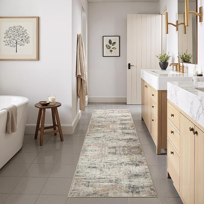 Lofus 2X 6 Area Rug for Hallways, Gold Abstract Washable Runner Rugs with Non Slip Rubber Backing, Low Pile Soft Carpet Runner for Kitchen Bathroom Bedroom Laundry