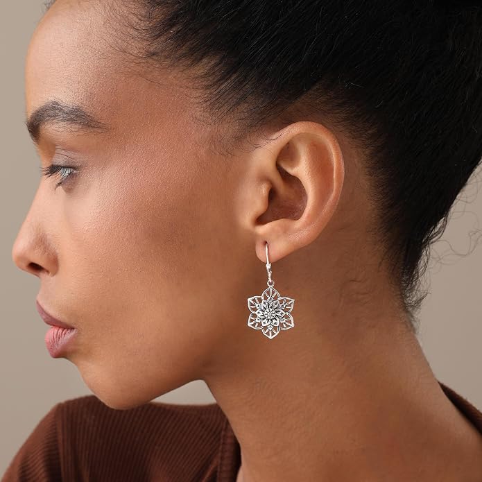 LeCalla 925 Sterling Silver Antique Earrings for Women | Filigree Leverback Dangle Earring | Drop Dangle Earrings for Women | Oxidized Silver Jewelry for Her Mom Wife