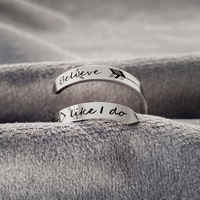 Vrycot Adjustable silvery Inspirational Stainless Steel Adjustable Bands Cool Stacking Opening Gift for Women Statement