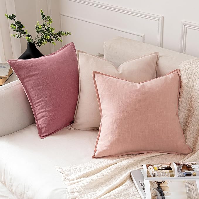 MIULEE Decorative Linen Pillow Covers 20x20 Inch Cranberry Red | Boho Farmhouse Neutral Couch Throw Pillows for Bed, Pack of 2 Accent Modern Pillowcases, Sofa Livingroom Home Decor