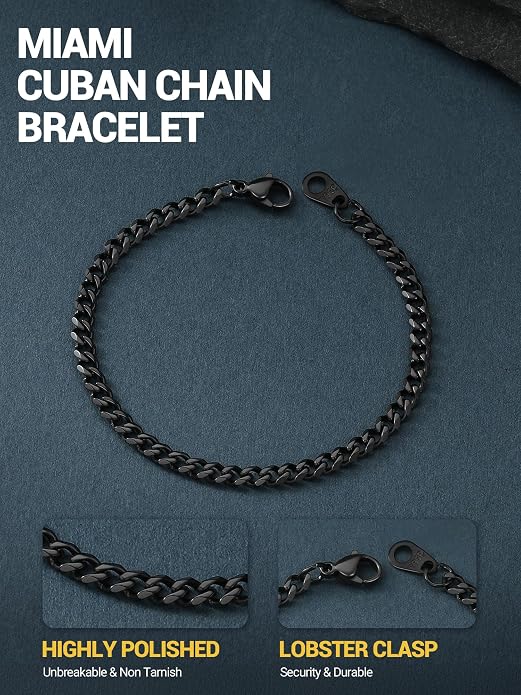 PROSTEEL Stainless Steel Bracelets for Men Women, Gold/Silver/Black, Cuban Link Bracelet Adjustable, Jewelry with Gift Box