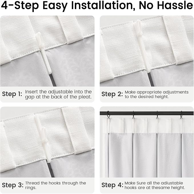 Topfinel 84 Inch Long Blackout Linen Drapes for Bedroom Cozy Beige White Pinch Pleated Back Tabs Curtains Noise Reducing Kids Curtains for Sound Snap, Rustic Boho Decor, Beige White 52" W*84" L