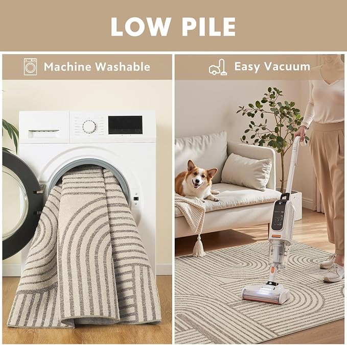 Brown Neutral 5x7 Area Rugs Textured Tufted Rugs for Living Room Bedroom Rug-Carpet Taupe Tan Geometric Moroccan Modern Rug Washable