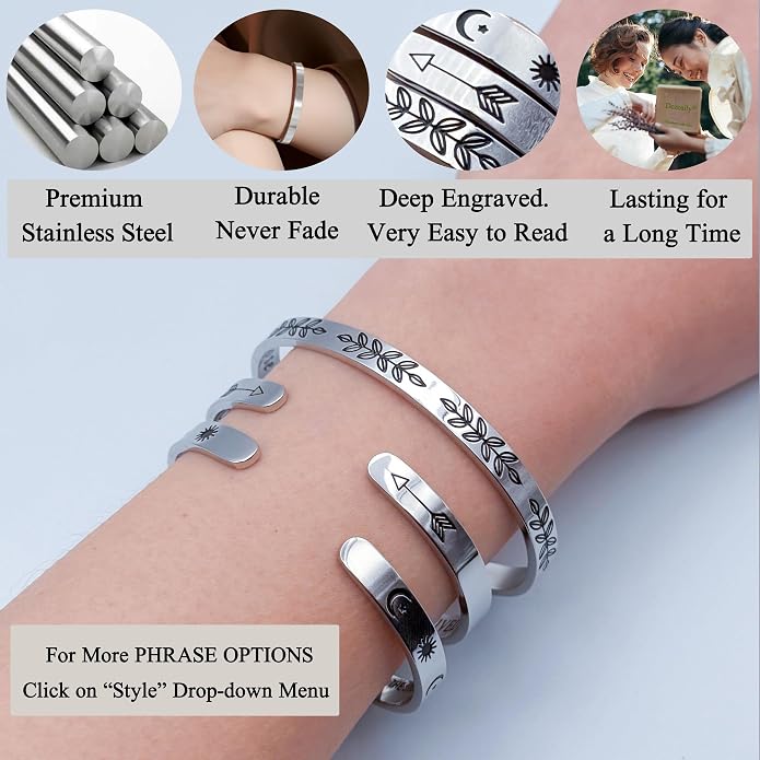 Dczosily Inspirational Bracelets for Women Stainless Steel Cuff Bracelet Engraved Jewelry Motivational Bangles Personalized Gifts for Best Friend/Mom