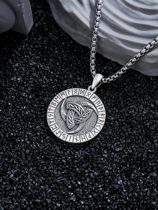 Viking Necklace Triple Horn of Odin/Wolf/Thor Hammer Necklace Viking Pendant Norse Jewelry Gifts for Man