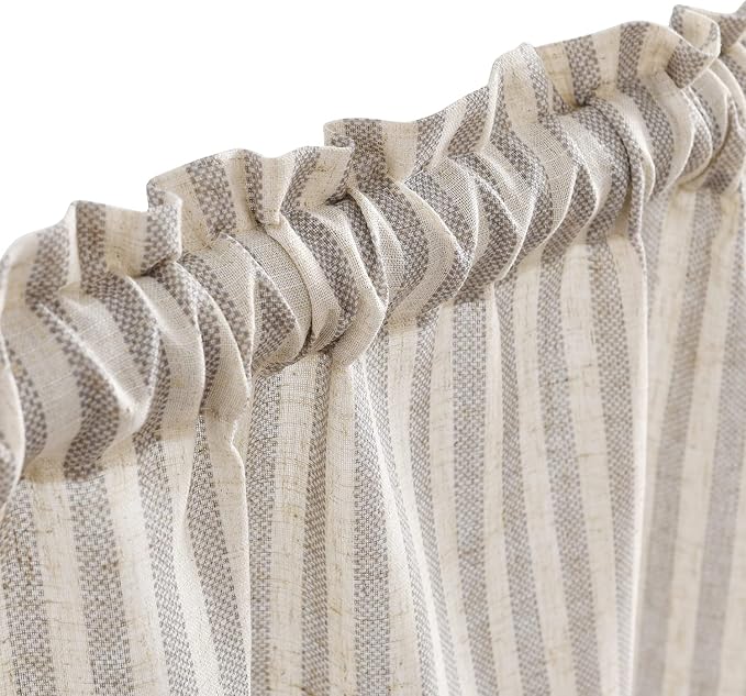 Vangao Taupe Grey Stripe Linen Tiers Curtains 36 Inch Farmhouse 2 Panels | Light Filtering, Semi Sheer, for Kitchen, Living room, Tickingstripe Drapes, Pinstripe, Window Treatments