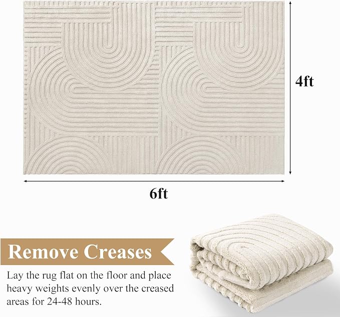 Pauwer 4x6 Washable Area Rugs for Living Room Modern Beige Solid Color Soft Fluffy Rugs for Bedroom Non Slip Boho Accent Indoor Mat Floor Carpet Cover for Kids Room Dining Room Kitchen Office, Beige