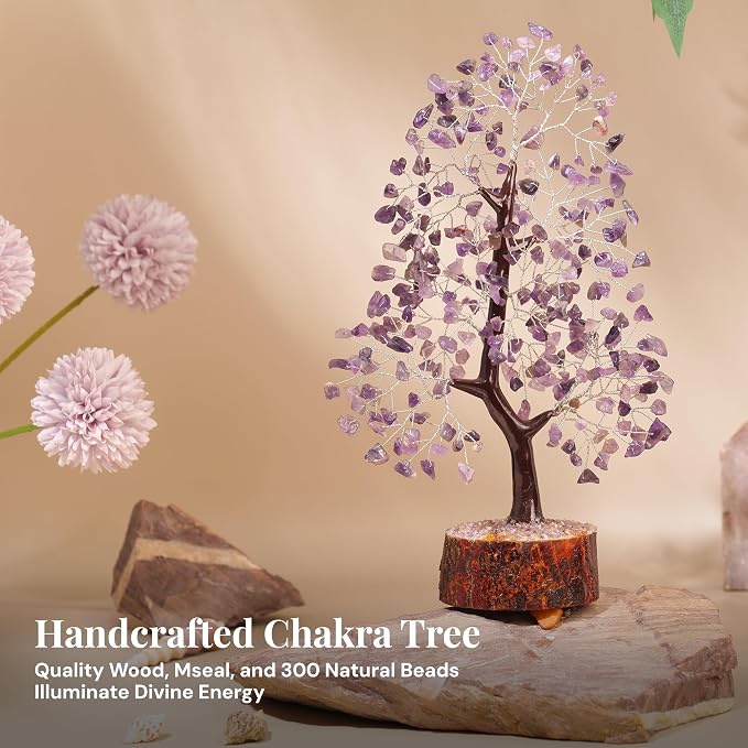 Amethyst Crystal Tree of Life 10-12 Inch with 2 Chakra Pendants – Healing Crystal Bonsai Money Tree for Positive Energy, Feng Shui, Reiki, Spiritual Home Decor & Gifts for Women