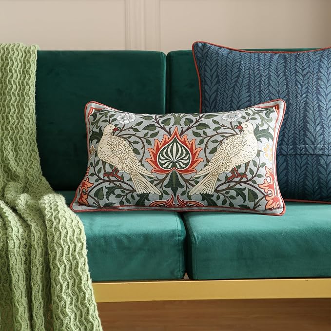 ISAENNE Vintage Linen Throw Pillow Cover,Set of 2,20"x12"-Naples D | Designer French Elegant Pillow Cover,Concealed Zipper Design,Floral Pattern,Sofa,Bedroom,Living Room,Lounge Chairs