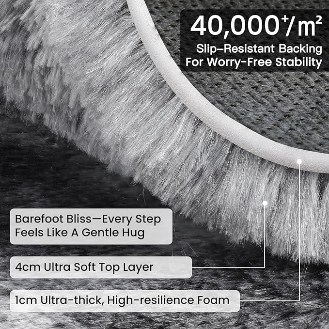 Sour Lemon 10x14 Area Rugs for Bedroom Living Room, Fluffy Shag Grey | Large Shaggy Carpet, Soft Plush Furry Bedside, Anti Slip, Washable Area Modern Rugs Floor Mat for Kids Girls Boys Living Room