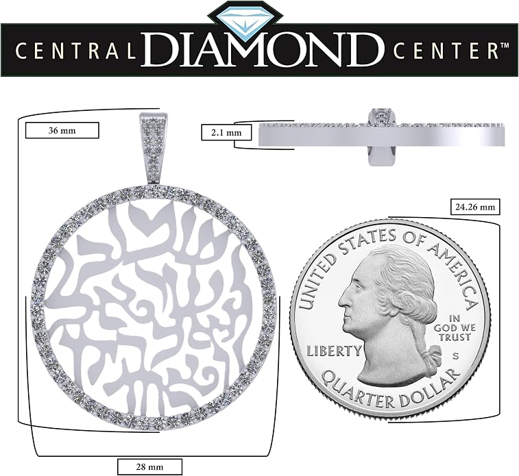 Central Diamond Center Shema Israel Full Hebrew Prayer Pendant Necklace in Solid Sterling Silver
