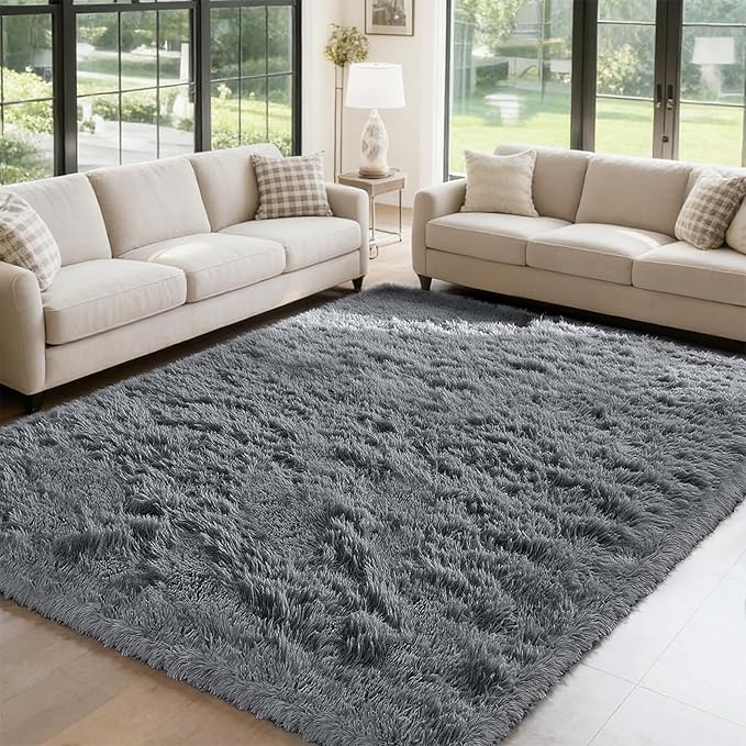 yongyangjuxin Fluffy Rug Shag Area Rug, Grey 8x10 Area Rugs for Living Room, Large Shag Area Rugs for Bedroom Room Home Decor, Upgrade Anti-Skid Rectangular Fuzzy Rugs