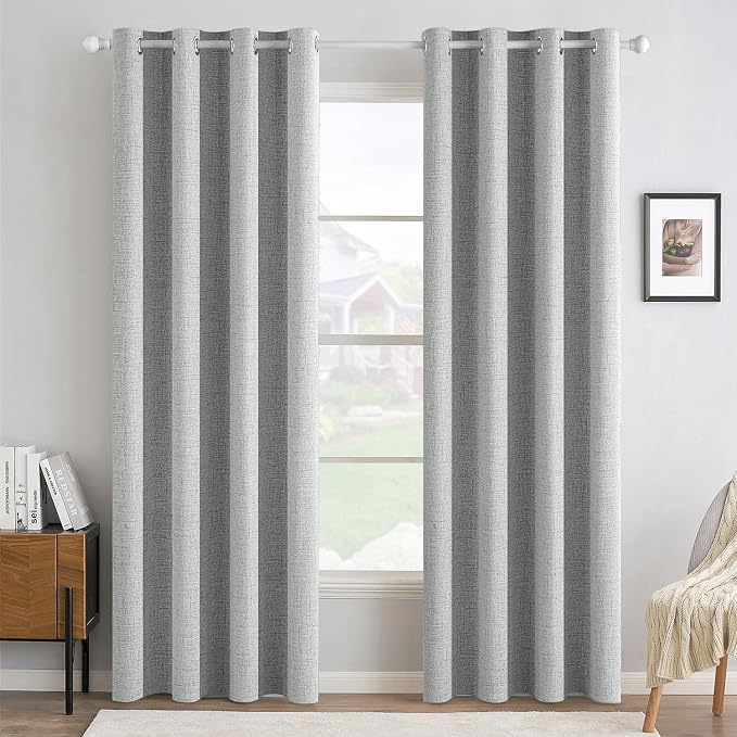 MIULEE Linen Curtains for Bedroom 100% Blackout Thermal Insulated Glacier Gray Grommet Room Darkening Curtains & Drapes for Living Room 52 x 90 Inch (2 Panels)