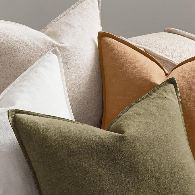 MIULEE Brown Boho Linen Decorative Pillow Covers 18x18 Inch Pack of 4 | Natural Throw Pillow Covers Soft Farmhouse Couch Pillowcases Modern Home Decors for Living Room Bed Sofa