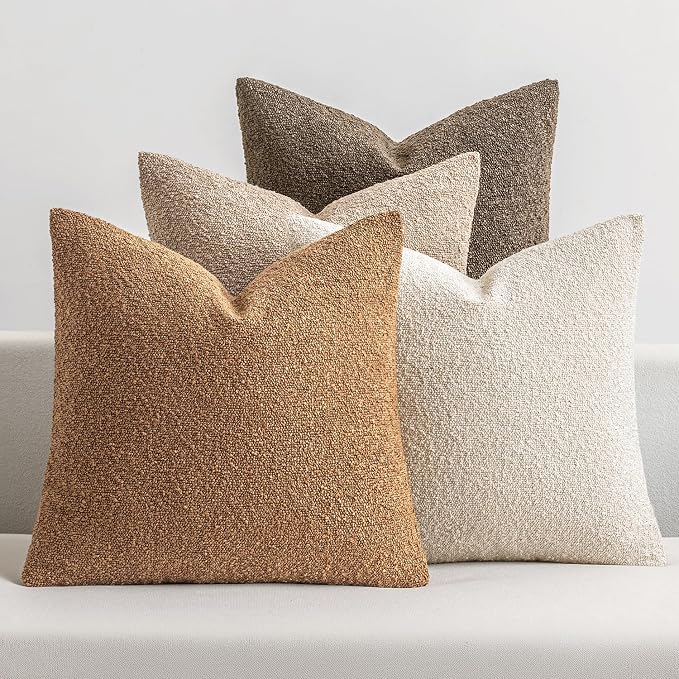 MIULEE Fall Decorative Boucle Throw Pillow Covers 20x20 Brown Set of 4 | Neutral Textured Accent Pillow Cases Soft Couch Cushion Covers for Modern Farmhouse Boho Sofa Bed Livingroom Home Decor
