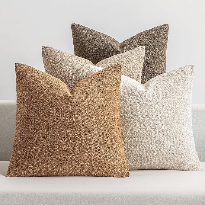 MIULEE Fall Decorative Boucle Throw Pillow Covers 18x18 Brown Set of 4 | Neutral Textured Accent Pillow Cases Soft Couch Cushion Covers for Modern Farmhouse Boho Sofa Bed Livingroom Home Decor