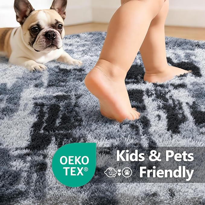 9x12 Extra Large Area Rugs for Living Room, Shaggy Non-Slip Tie-Dyed Rugs for Bedroom Kids Playroom Dorm Room, High Pile Ultra Soft Carpet, Blue