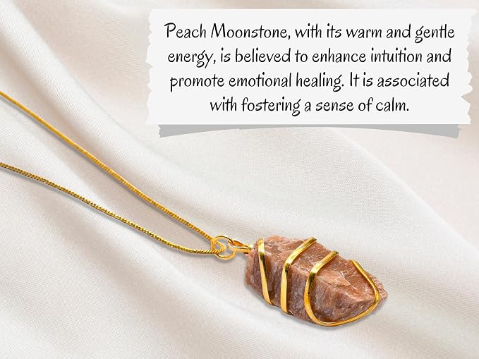 Amazing Gemstone Peach Moonstone Crystal Necklace for Women - Premium Raw Healing Crystals for Gifts for Mom, Mothers, Teen Girls and Girlfriend