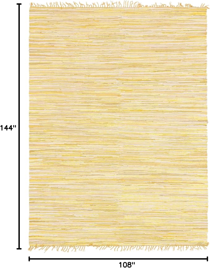 Unique Loom Chindi Cotton Collection Soft Hand Woven Natural Fiber Striped Area Rug, 9 ft x 12 ft, Yellow/Ivory